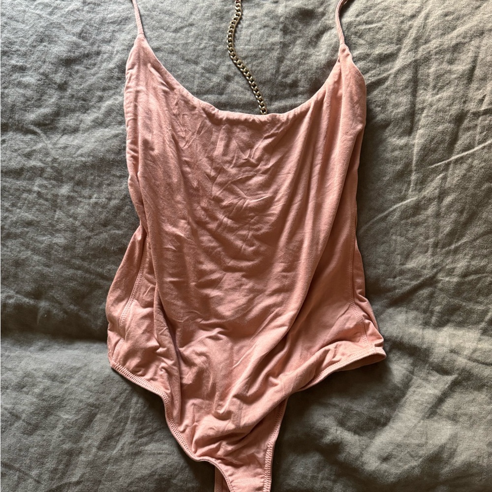 Satin-Feel Pink Cami Bodysuit with Slim Straps